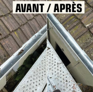 Nettoyage de gouttières — avant / après